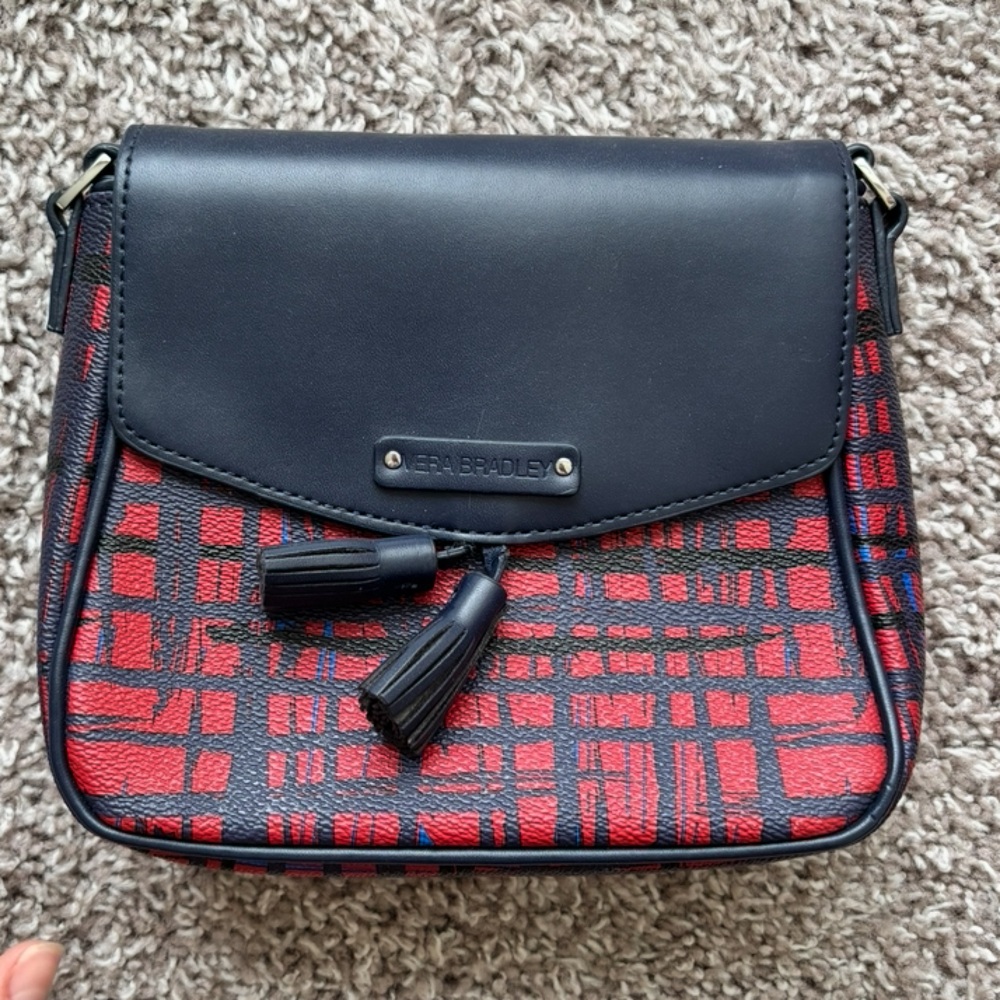 Vera Bradley Black & Red Plaid Crossbody Bag with Tassel